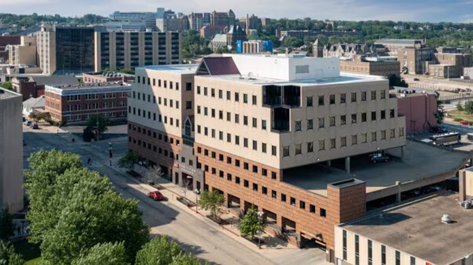 Aerial view of AAIM's Peoria training location at 300 Hamilton Boulevard in downtown Peoria